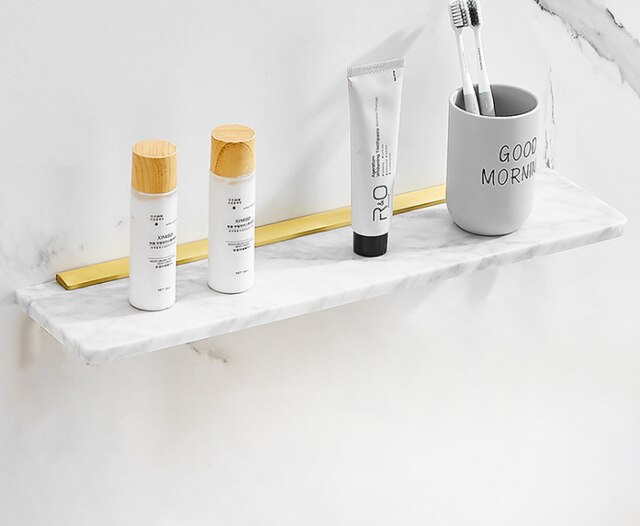 Luxury white marble bathroom towel rack brushed gold paper towel rack hardware paper holder corner shelf: shelf