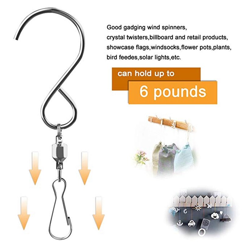 10 Pack Swivel Hooks Clips, S Hooks Smooth Spinning, for Hanging Wind Spinners Wind Chimes Crystal Twisters Party Supply Rotatin