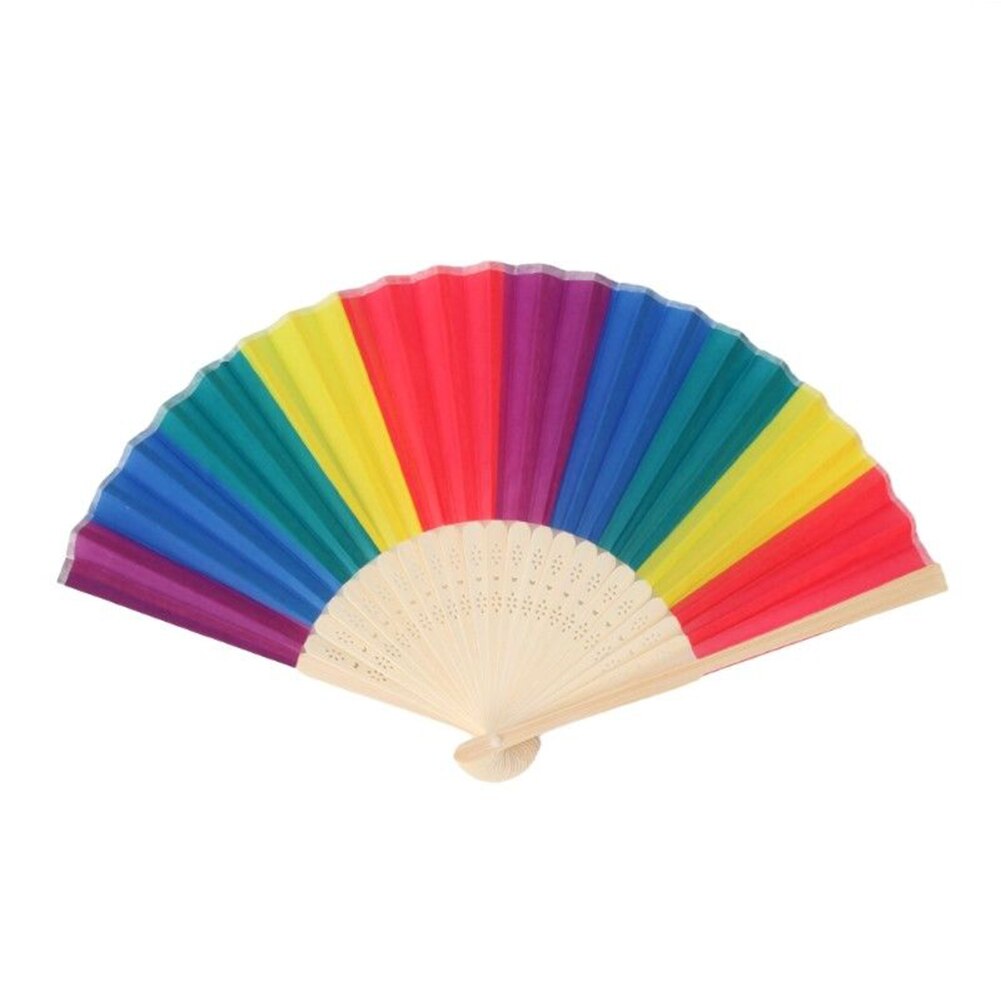 7 Inch Regenboog Doek Vouwen Fan Dansen Hand Fan Zomer Cooling Fan Voor Wedding Party Home Decoration