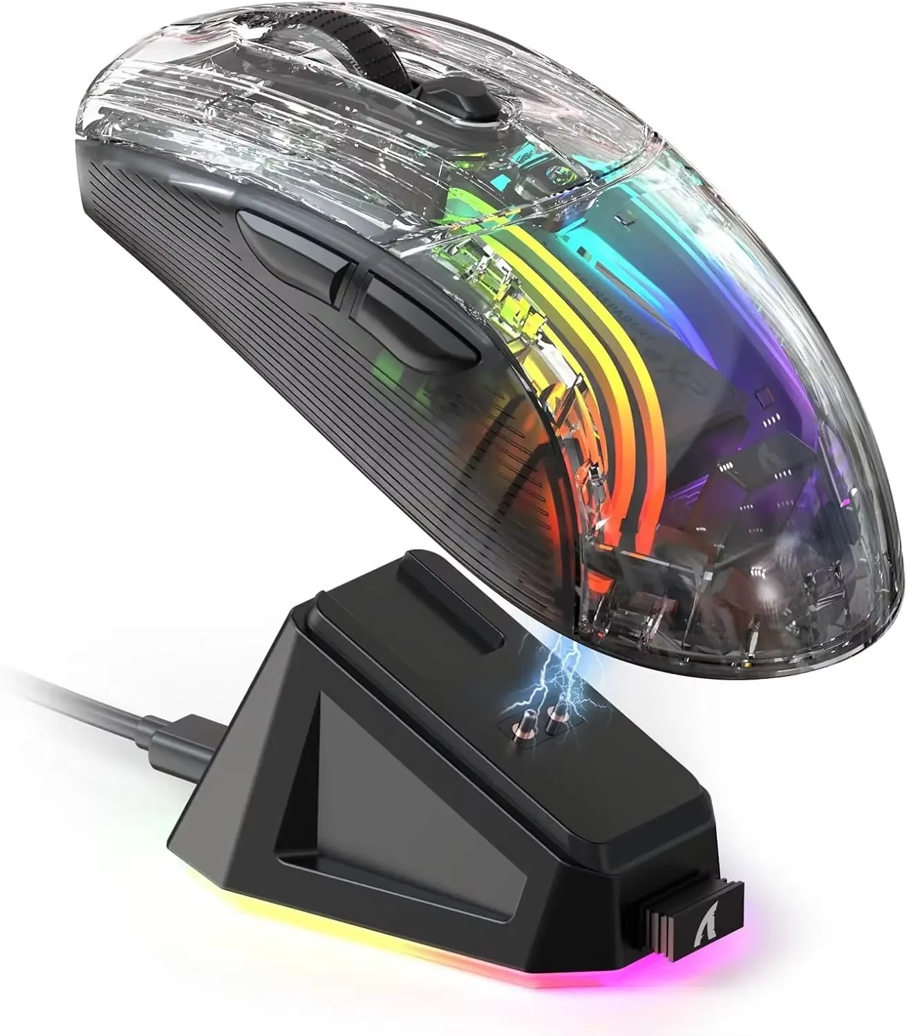 ATTACK SHARK X2 Pro tryb tryb bezprzewodowa przezroczysta obudowa mysz do gier RGB akumulator 4000 DPI ładowalna mysz dokująca