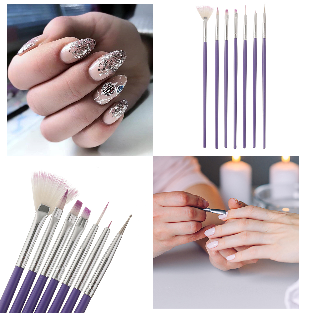 7 stk neglemaling penn pensel uv gel neglelakk rad prikker byggmester tegning carving nail art børstesett manikyr verktøy pur