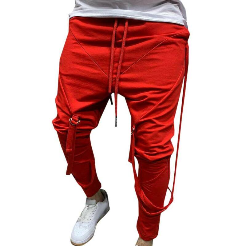 Men Pants Jogger Lace Up Sports Trousers Casual Slim Harem Pants Gym Sportswear Loungewear Mens Sweat Pants