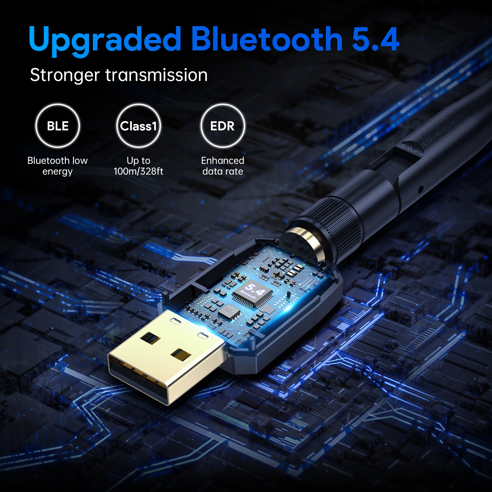 EDUP 3553Plus USB Bluetooth 5.4 Adapter 100M for PC Wireless Mouse Speakers Music Audio Receiver Transmitter Bluetooth EDR BLE