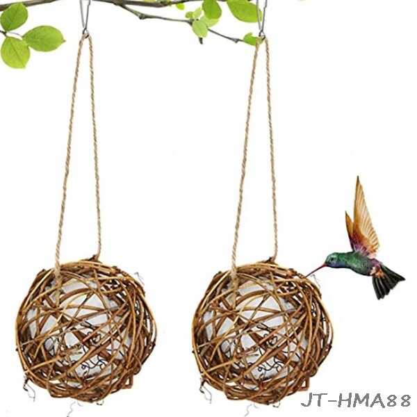 Casa de nido de colibrí para pájaros, globo de mimbre tejido a mano, loro de pájaro con algodón