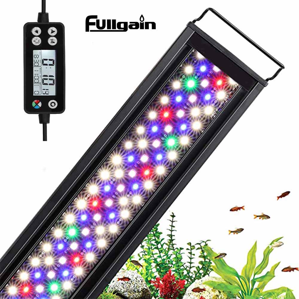 Fullgain-Luz Led marina para acuario, iluminación para crecimiento de plantas con Clip para pecera, impermeable, pantalla Lcd Wrgb