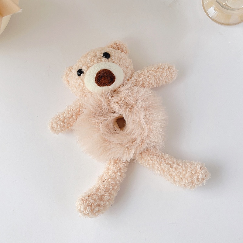 1/2 st. fina hårsnoddar för flickor sött björnhårband imitation av kaninpäls hårrep mjukt varmt gummiband fina håraccessoarer: Grå