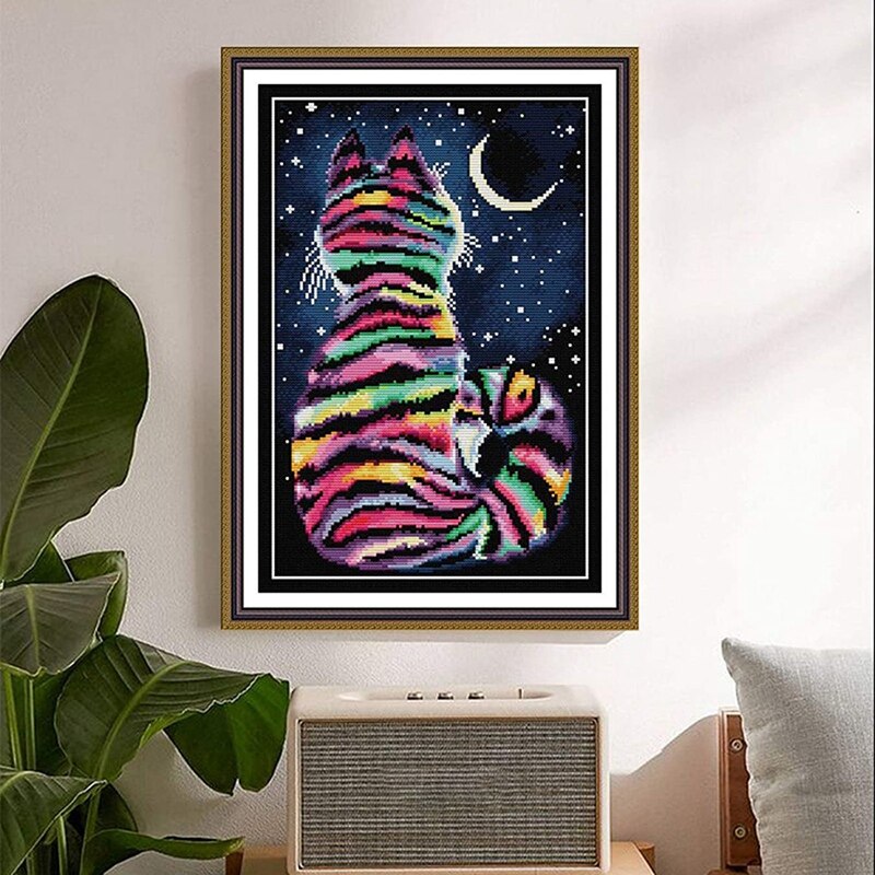 Cross Stitch Kits Beginners Full Range Of Embroidery Starter Kits For Adults Printed Cross Stitching DIY Kit 14CT, Cat