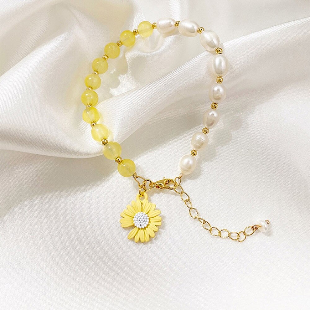 Koreaanse Ovale Parel Opaal Kleine Daisy Bloem Armbanden Voor Vrouwen Sieraden Verstelbare Eenvoudige Armbanden Sieraden: 3