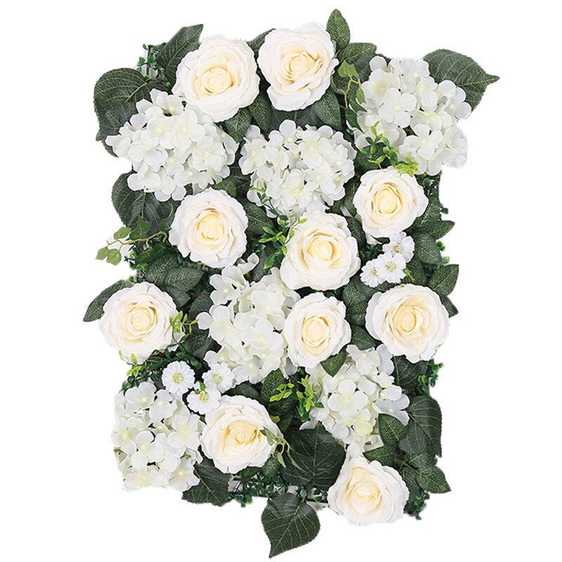 40*60cm silk white rose Hydrangea flower wall with green leaf artificial flowers wedding party background decoration: white1