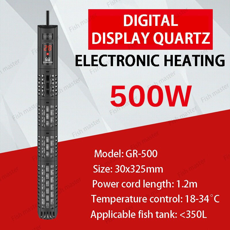 SUNSUN Aquarium Submersible Heater Fish Tank LCD Display Digital Adjustable Water Heating Rod Constant Temperature Control: GR500W / EU adapter plug