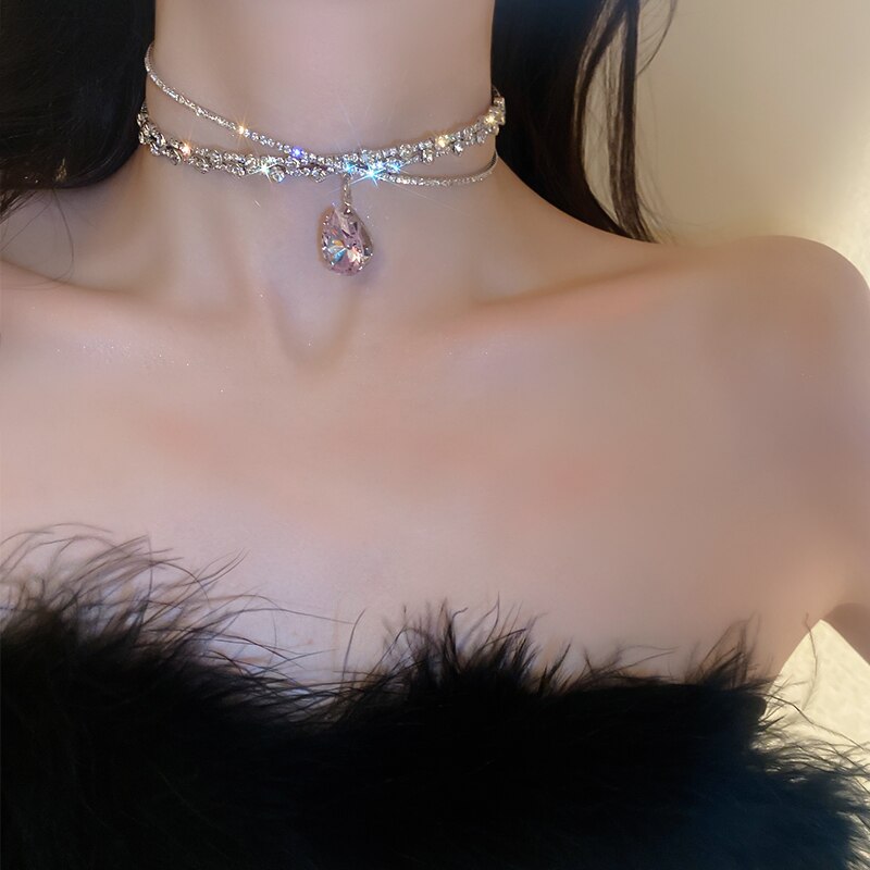 Collier ras du cou en cristal de luxe pour femme, pendentif goutte d'eau, bijoux de mariage, de fête, tendance 2024
