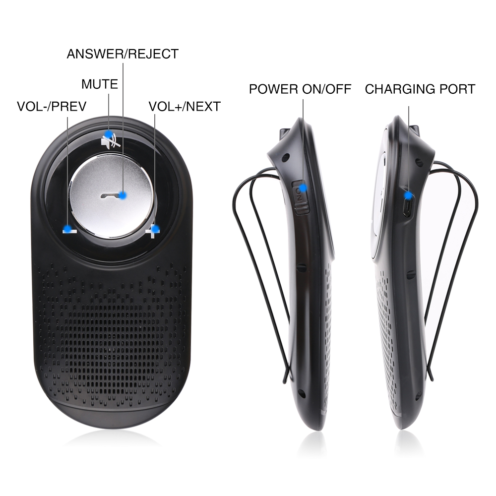 Prazata Bluetooth Car Kit Mic Handsfree Noise Cancelling Speakerphone Two Phones Car Bluetooth Speaker Phone Bluetooth 4.1 T828