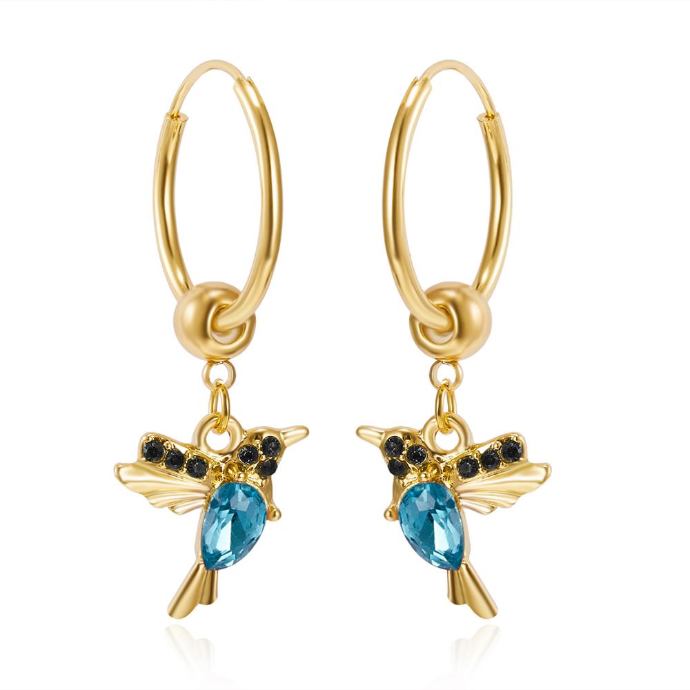 1 paar Einzigartige Lange Tropfen Ohrringe Vogel Anhänger Quaste Kristall Anhänger Kolibri Ohrringe Damen Schmuck für Jubiläum Party: Ohr Band-Blau
