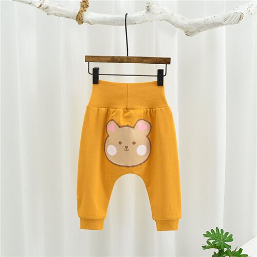 nouvelles filles garçons mignon dessin animé animaux imprimer printemps automne coton taille élastique pantalon décontracté enfants bébé vêtements 9-18 mois: YELLOW / 9M