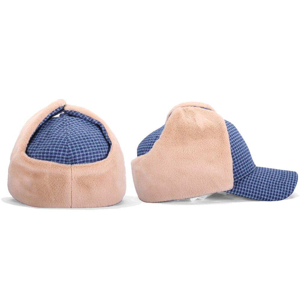 Sombrero de invierno con orejas para mujer, gorra de béisbol femenina, más terciopelo, actividad al aire libre, Retro, a cuadros, accesorios para mujer, lana, HatBQM211