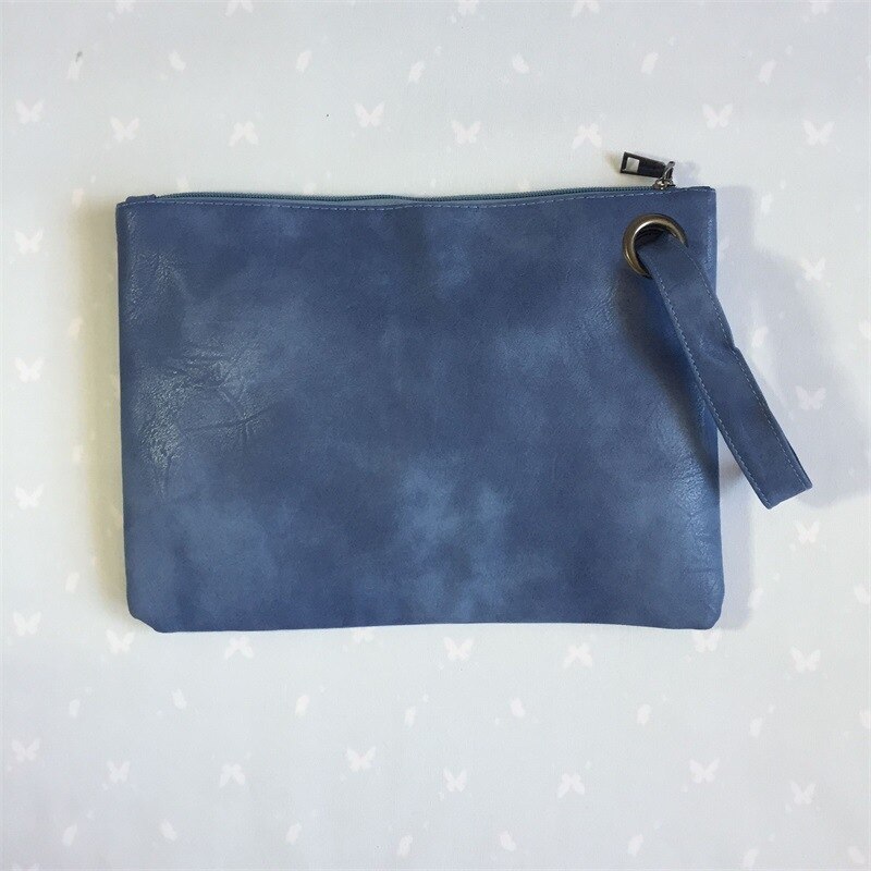 nouvelle femme sac pochette Simple rétro dames sac à main grande capacité pochette fermeture éclair enveloppe sac: LightBlue