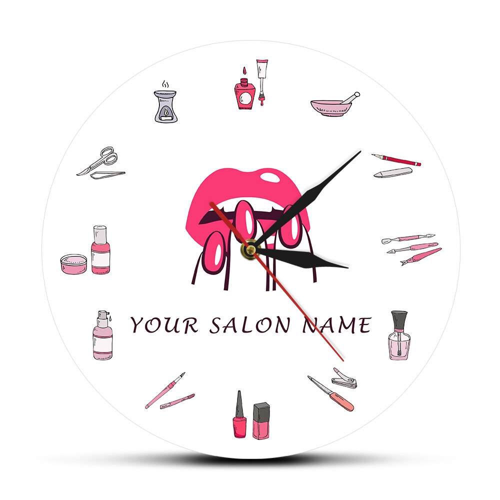 Reloj de pared para estudio de belleza de uñas, reloj de pared decorativo para salón de uñas, arte de pared de , idea de para Artista: Custom Design