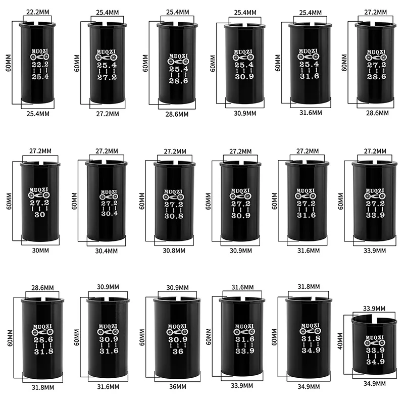 MUQZI-Adaptateur de Tube de Tige de Selle, Longueur 60mm, 22.2, 25.4 à 27.2, 30, 28.6, 30.4, 30.8, 30.9, 31.6, 31.8, 33.9, 34.9, 36mm