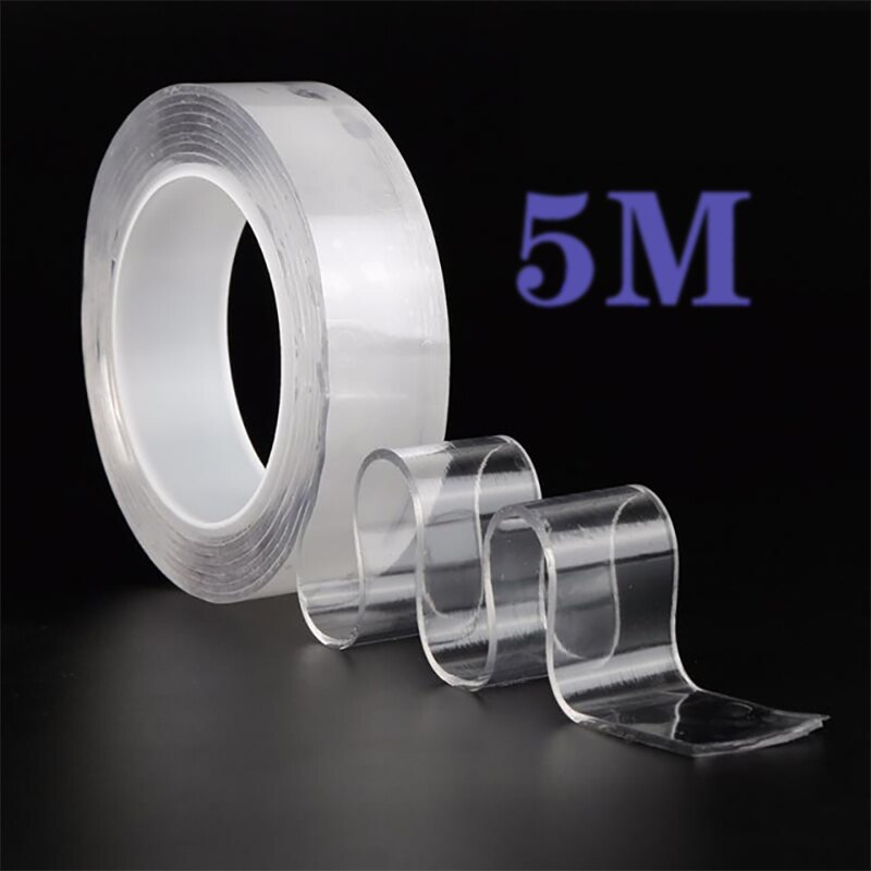 Ruban adhésif Double face réutilisable, Nano sans trace, autocollant amovible, lavable, boucle adhésive, colle étanche,: 5 m