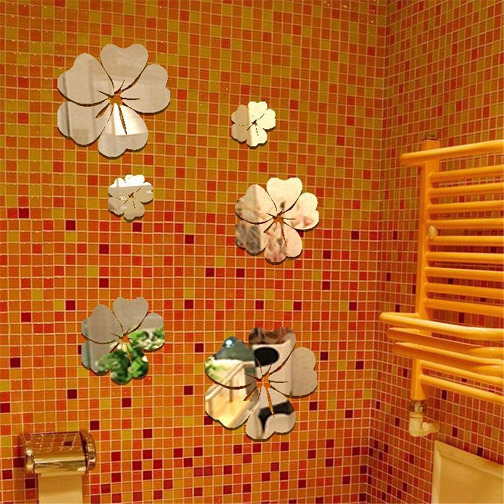Pegatinas de espejo de flores modernas 3D, decoración de pared DIY, Espejos decorativos creativos para sala de estar, decoración del hogar, extraíbles, 5 tamaños