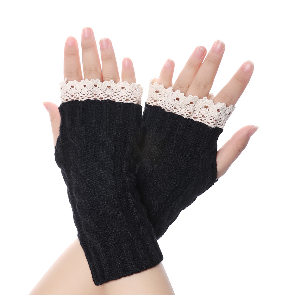 Lange fingerløse strikkede handsker kvinder vinter uldne bløde varme vanter piger blonder strikke fingerhandsker guantes