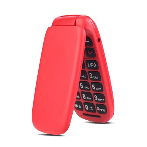 Ushining Free Mobile Phone Senior Mobile Phone Large Keys Flip 1.8 Inch Screen (Dual SIM, Camera, Bluetooth, MP3 Player) -Red: English keyboard / Red