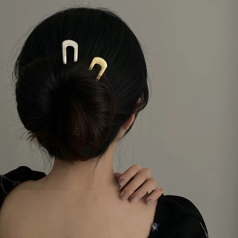 AOMU Simple Versatile Metal Gold Hair Sticks Headdress Trend U-Shaped Large Hairpin for Women Vacation Hair Accessories