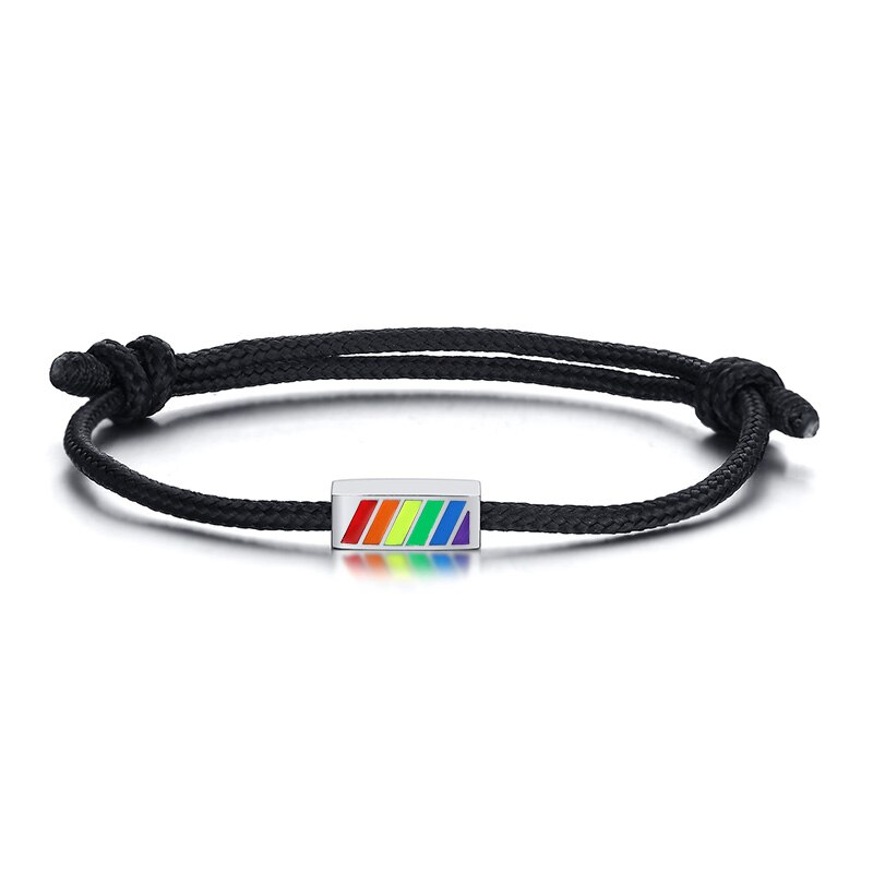 RAINBOW ANKLET FOR MEN CHARM AND BLACK CORD FOR HIM MEN'S WATERPROOF ANKLE BRACELET: black