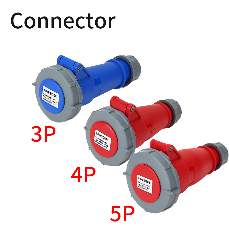 Industrial Connector Set - 16A/32A,Plug&Socket, 3/4/5PIN, IP67 Waterproof and Dustproof, Wall/Panel Mounted Installation.: Dark Grey / 5-9Pcs / 5P