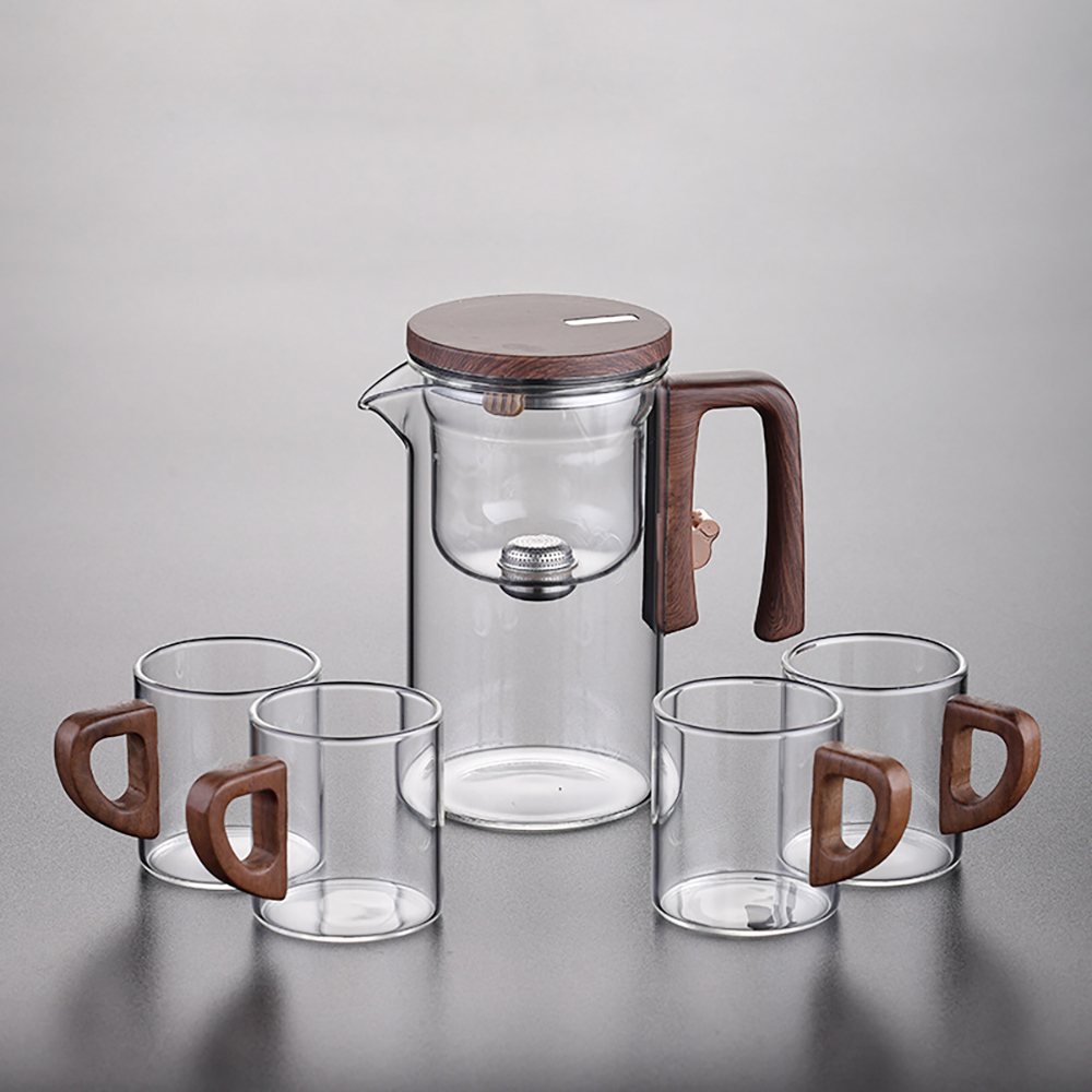 Glas Teekanne Wasserkocher Infuser 520ML/720ML Teekanne Wasser Trennung Innen Magnet One Click Magnetische Schalter tee Filtration Tasse Set: plum