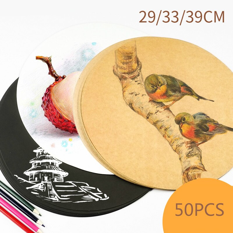 50PCS Drawing Kraft Paper Thicken Round Painting Sketching Cardboard Simple DIY Handmade Card Making Kraft Papers Aquarelle