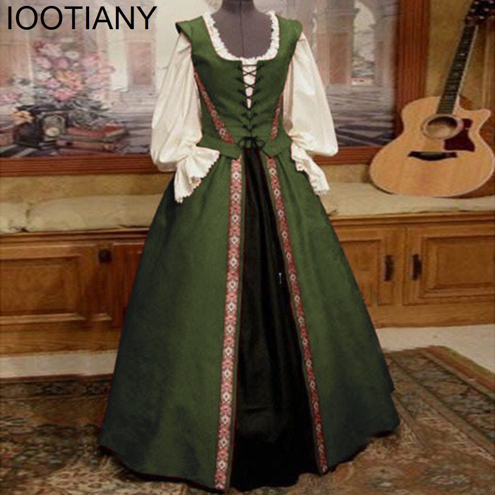 Cosplay abito rinascimentale medievale veste vittoria palazzo principessa vestire Halloween carnevale festa costumi per donne costumi per adulti: XL / Oro
