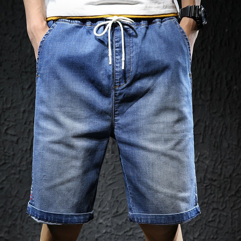 Zomer Dunne Gedeelte Elastische Taille Denim Shorts Mannen Plus Size Xl Elastische Taille Rijbroek 7XL6X5