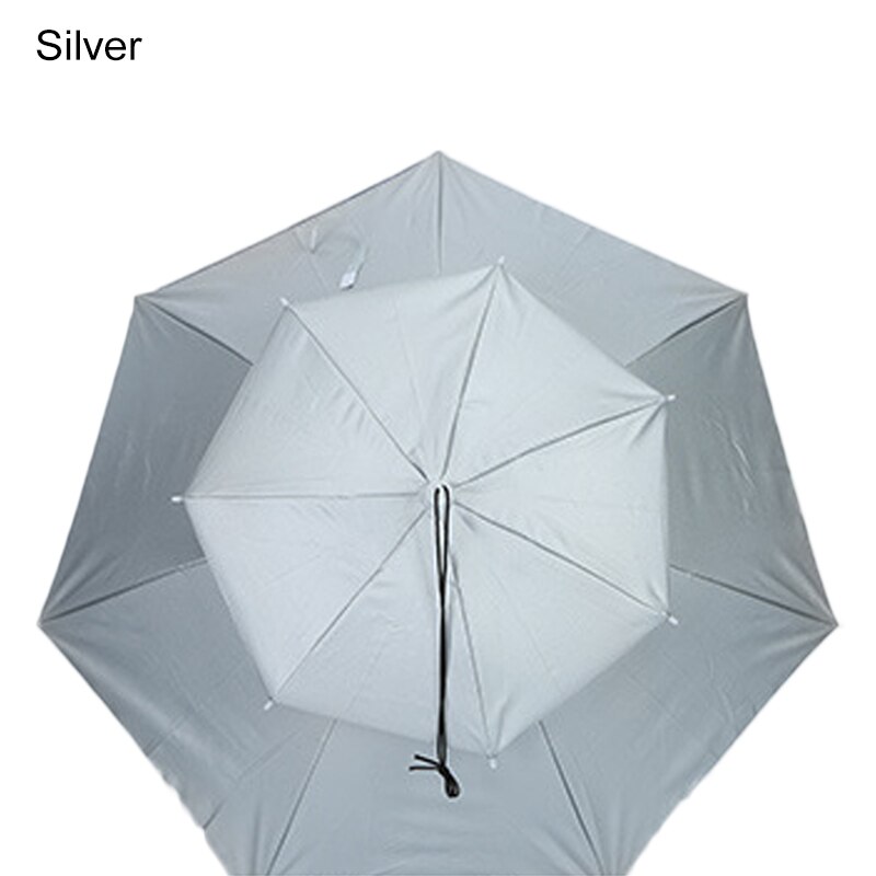 Regntøj sommersol/regn solid dobbelt vindtæt anti-uv paraplyer hat fiskehat bærbar: Sølv