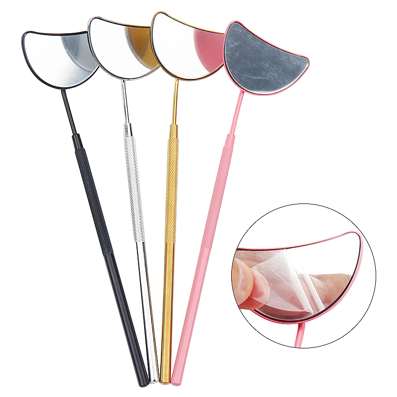 1Pc Specchio per ciglia a semicerchio Specchio a mano lunga per il controllo dell'estensione delle ciglia finte Accessori Strumenti per il trucco delle donne