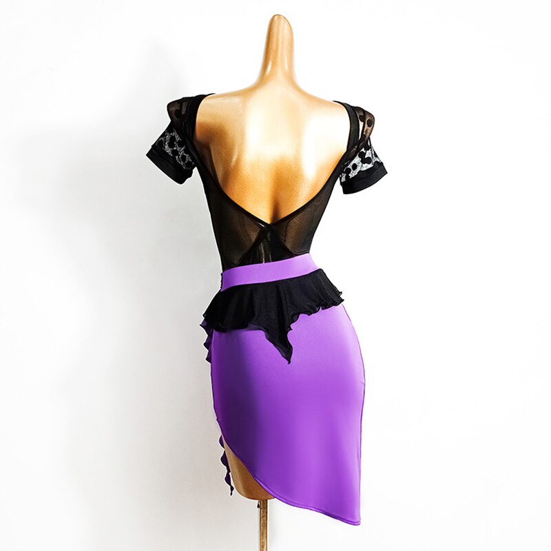 Falda de baile latino para adultos, ropa de práctica con volantes, falda morada Irregular, disfraz de baile de Samba, Rumba, Tango, VDB2698,