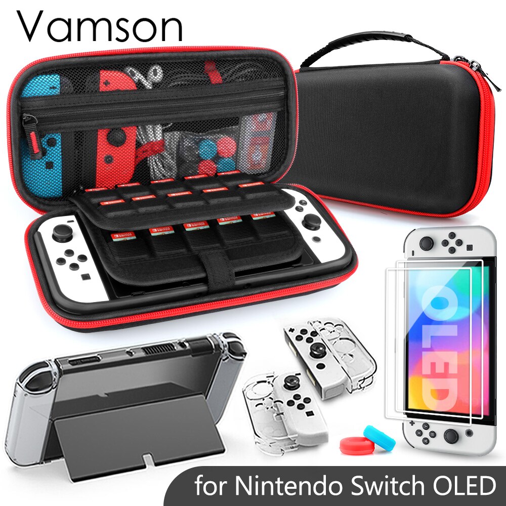 Vamson Voor Nintendo Switch Oled Met Clear Cover Case Screen Protector Cover Voor Schakelaar Oled Opslag Draagtas Accessoires Kit