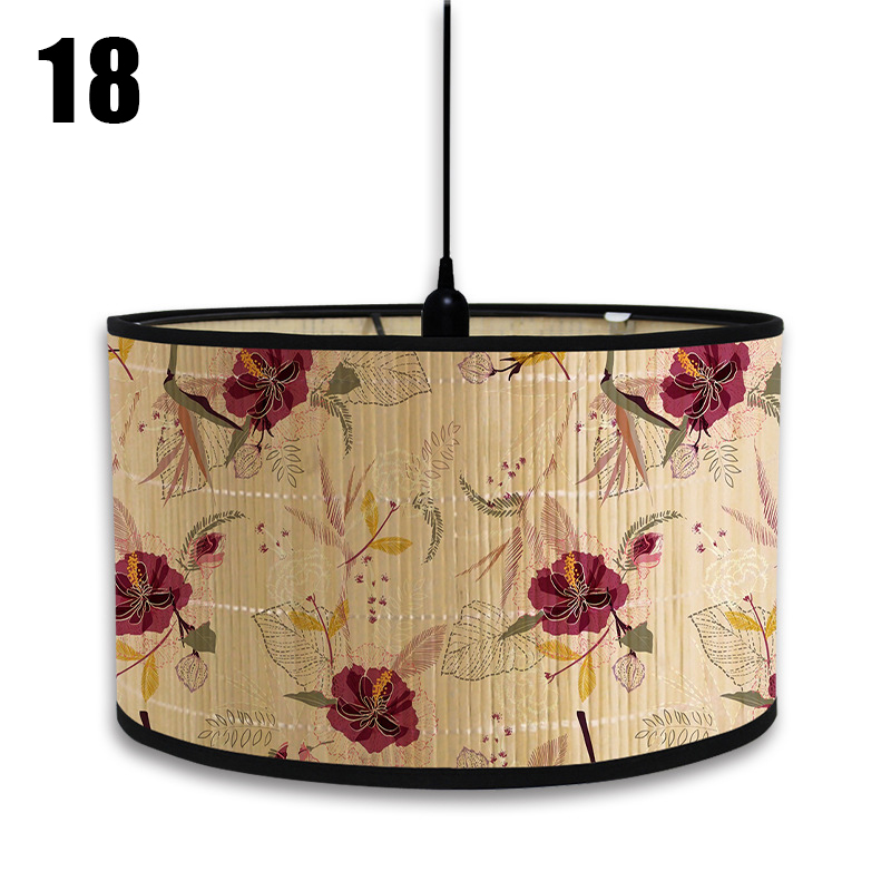 Håndlaget bambus lampeskjerm retro amerikansk blomstertrykk lampeskjerm varm husdekorasjon lysekrone lampeskjerm belysning håndverk: Lys gul