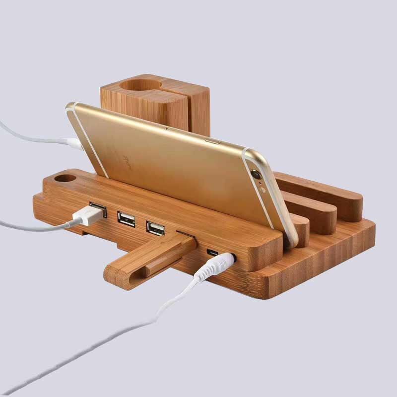 Holz gebühr stehen für telefon uhr multi usb lade halter für samsung huawei xiaomi neue schreibtisch ladestation für tablet