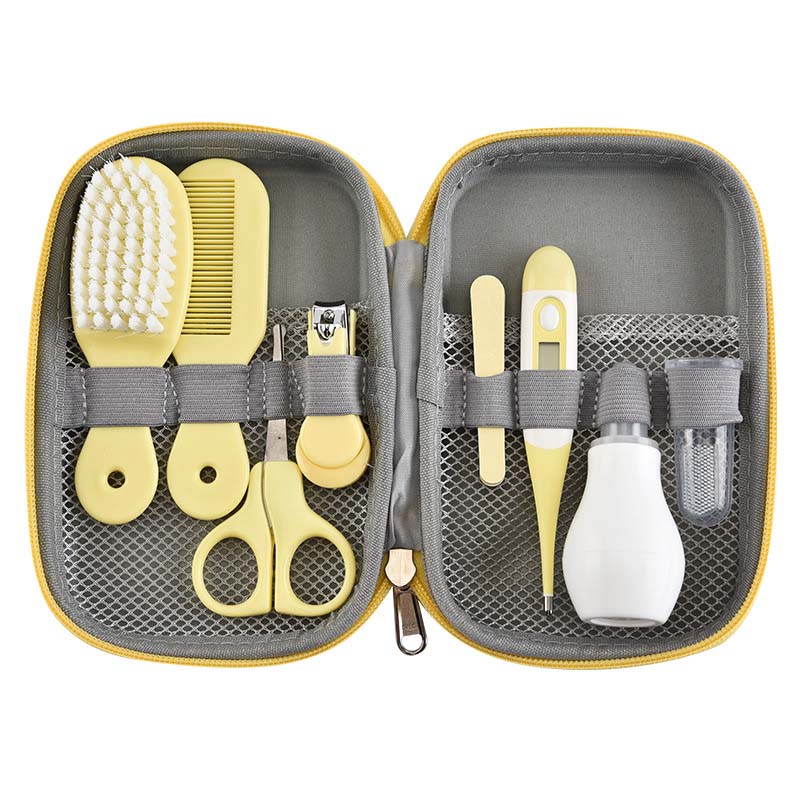 8pcs/Set Infant Care Set Portable Newborn Baby Health Kits Hardware Manicure Hair Thermometer Infant Nail Clippers Care Tool: yellow