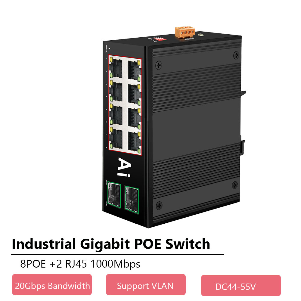 Switch ethernet industriale gigabit poe switch industriale rete 6/10 porte 10/100/1000 base-t din  ip40 switch di rete per esterni