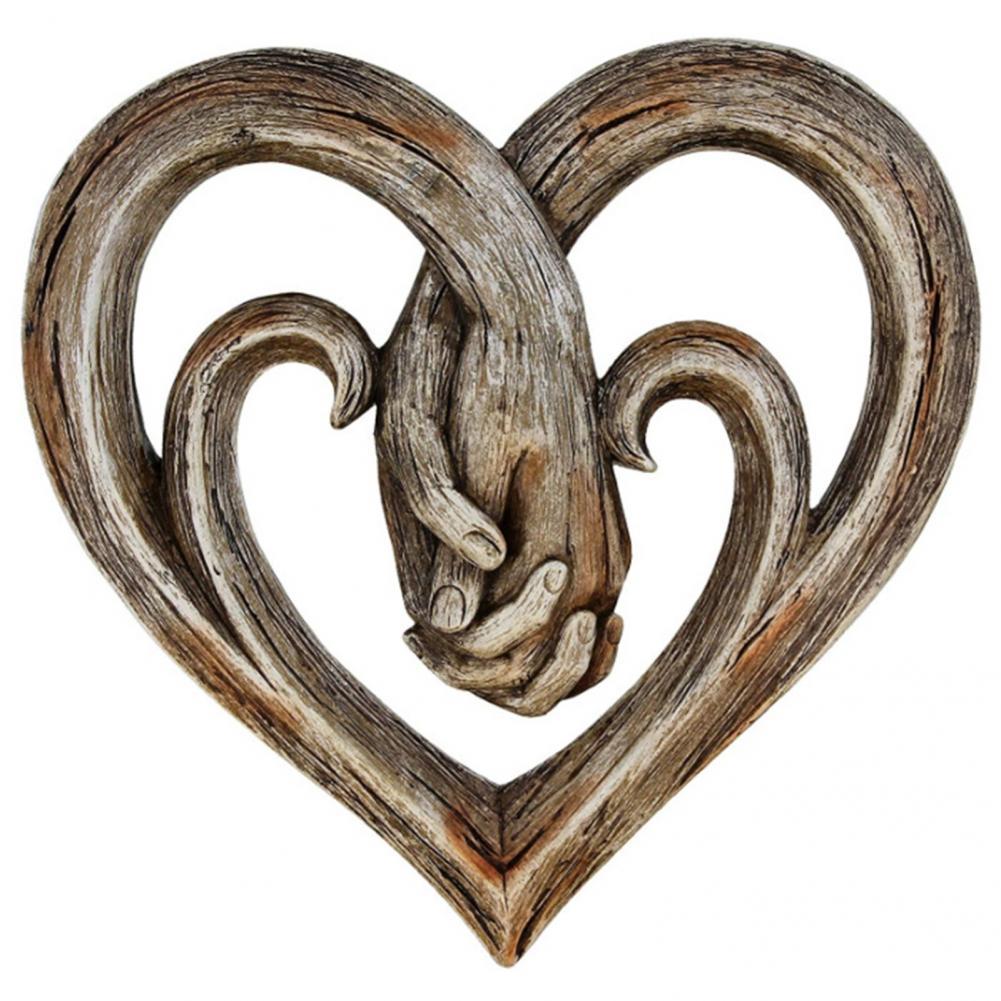 Smooth Edge Heart Pendant Sculptures Rustic Heart Holding Hands Wall Decor Decorative Art Sculpture
