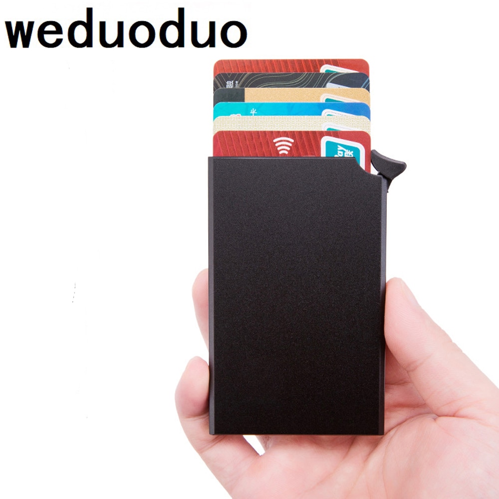 Weduoduo blokerende tegnebog rfid kreditkortholder sort kortholder aluminium slim metal kort id holder