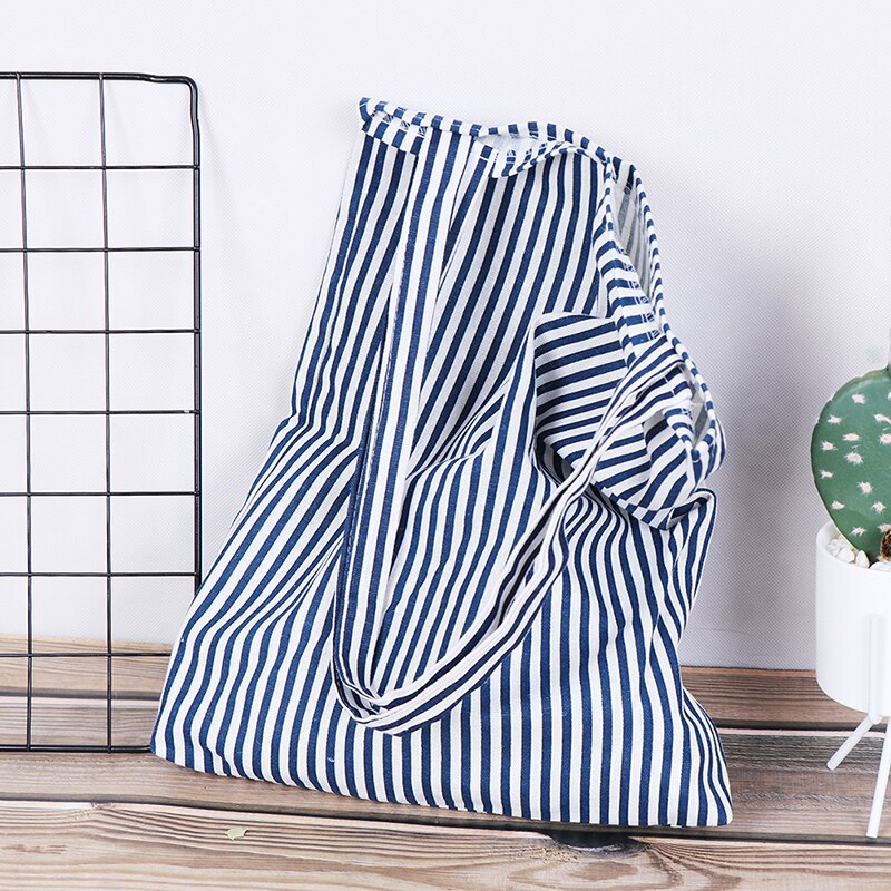 Femme femmes étudiant coton lin sac à bandoulière unique Durable rayé sacs à provisions 1 pièces fourre-tout