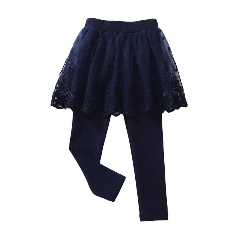 Jupe-culotte en dentelle pour filles, Leggings mignons, princesse, bleu marine, gris, P1W3, printemps et automne: Navy / 100