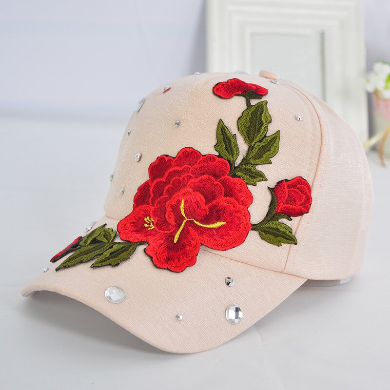 Rose Flower Embroidered Dad Hat Women Men Cute Adjustable Cotton Floral Baseball Cap X85: apricot peony