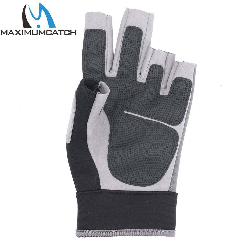 1 par de guantes de pesca de neopreno elásticos de medio dedo Maximumcatch, guantes de pesca antideslizantes impermeables, Color negro y gris