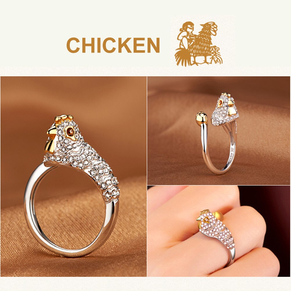 Koper Plated Crystal Mooie Hond Varken Konijn Aap Ingelegd Dier Ringen Vrouwen Meisje Opening Ring Wedding Party Sieraden: 10