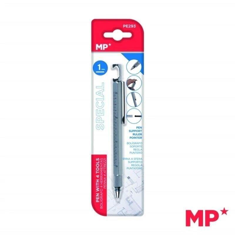 MP® Bolígrafo Multifuncional 4 en 1 con 3 Herramientas Regla Puntero Soporte para Móvil Escritura Práctico Estudiantes Suministros Material Escolar Oficina Papelería Escuela Punta 1mm