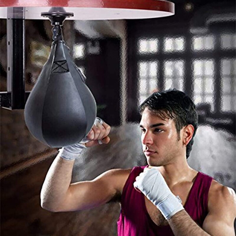 Boxing Speed Bag Swivel Set With Black Leather Punching Ball &amp; Pump-Speed Ball Boxing Punching Bag